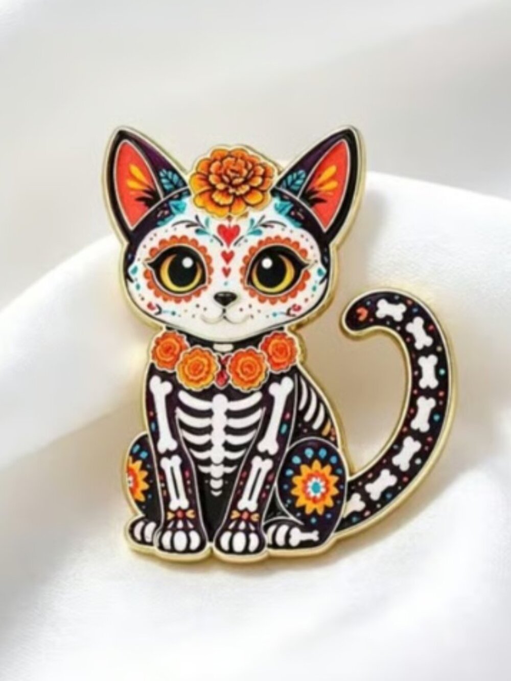 Day of the Dead Sugar Skull Cat Enamel Pin